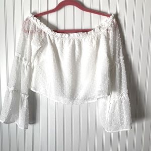 White off the shoulder cropped shirt